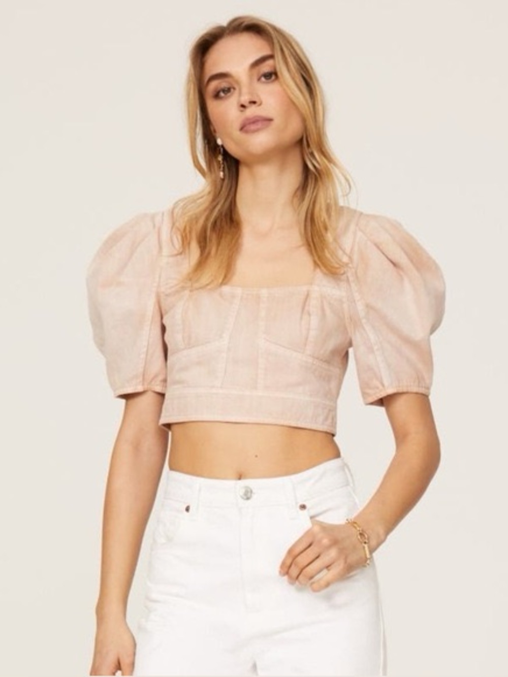Ulla Johnson Renee Denim Cropped Top in Sweetbriar Pink (back from TRR)